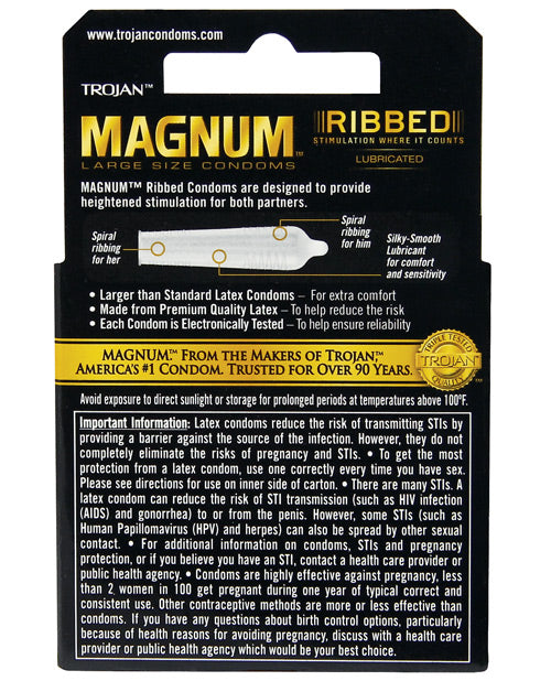 Trojan Magnum Ribbed Lubricated Latex Condoms 3-Pack Large