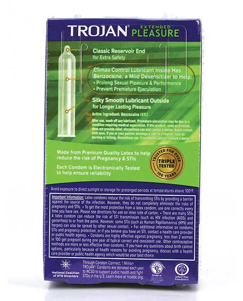 Trojan Condom Pleasures Extended Climax Control Lubricant 12 Pack