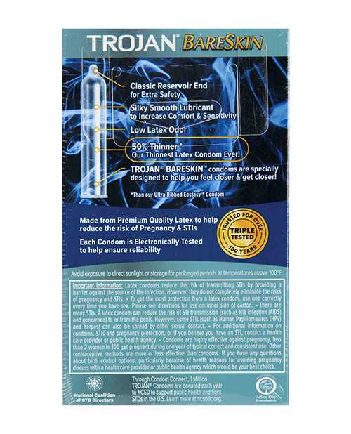 Trojan Condom Sensitivity Bare Skin Lubricated 10 Pack