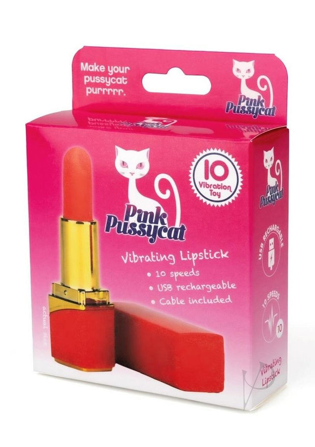 Pink Pussycat Rechargeable Vibrating Lipstick - Red/Gold