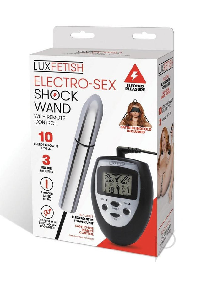 Lux Fetish Electro Sex Shock Wand with Remote Control - Silver/Black