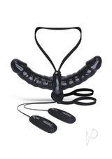 Lux Fetish Vibrating Pleasure for 2 Double-Ended Strap-On with Dual Wired Remote Control - Black