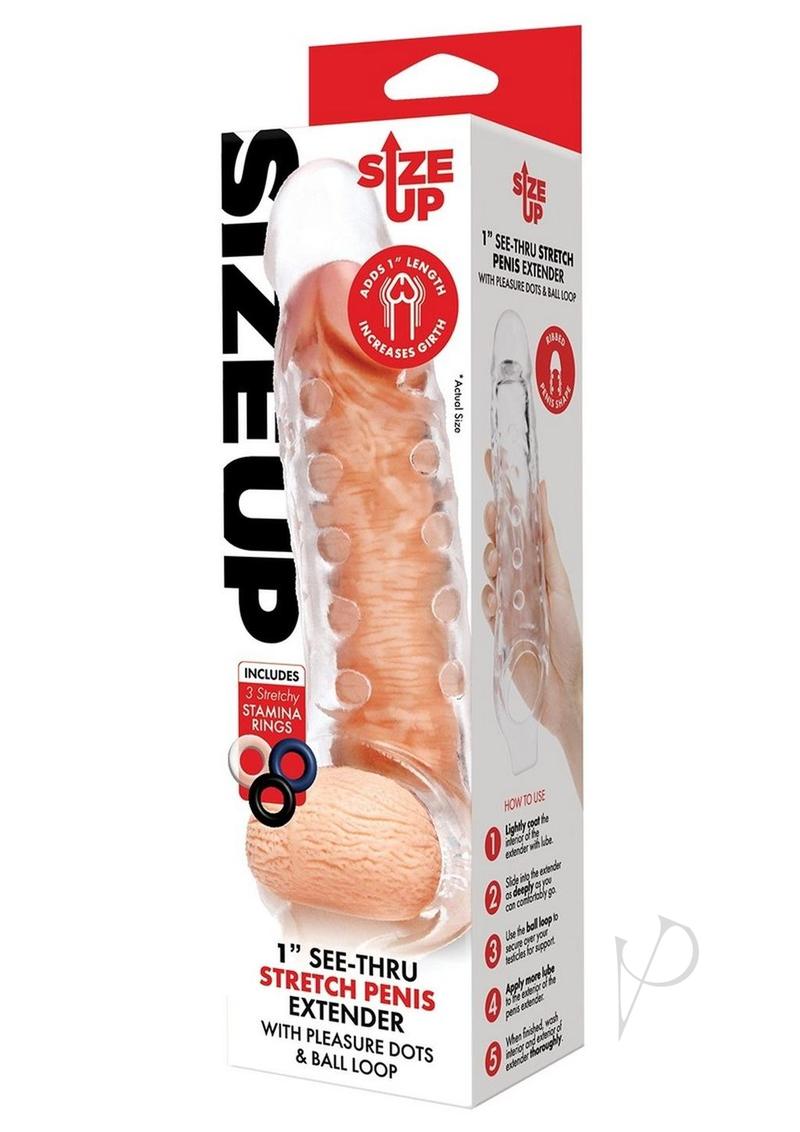 Size Up Studded Clear View Penis Extender with Ball Loop 1in