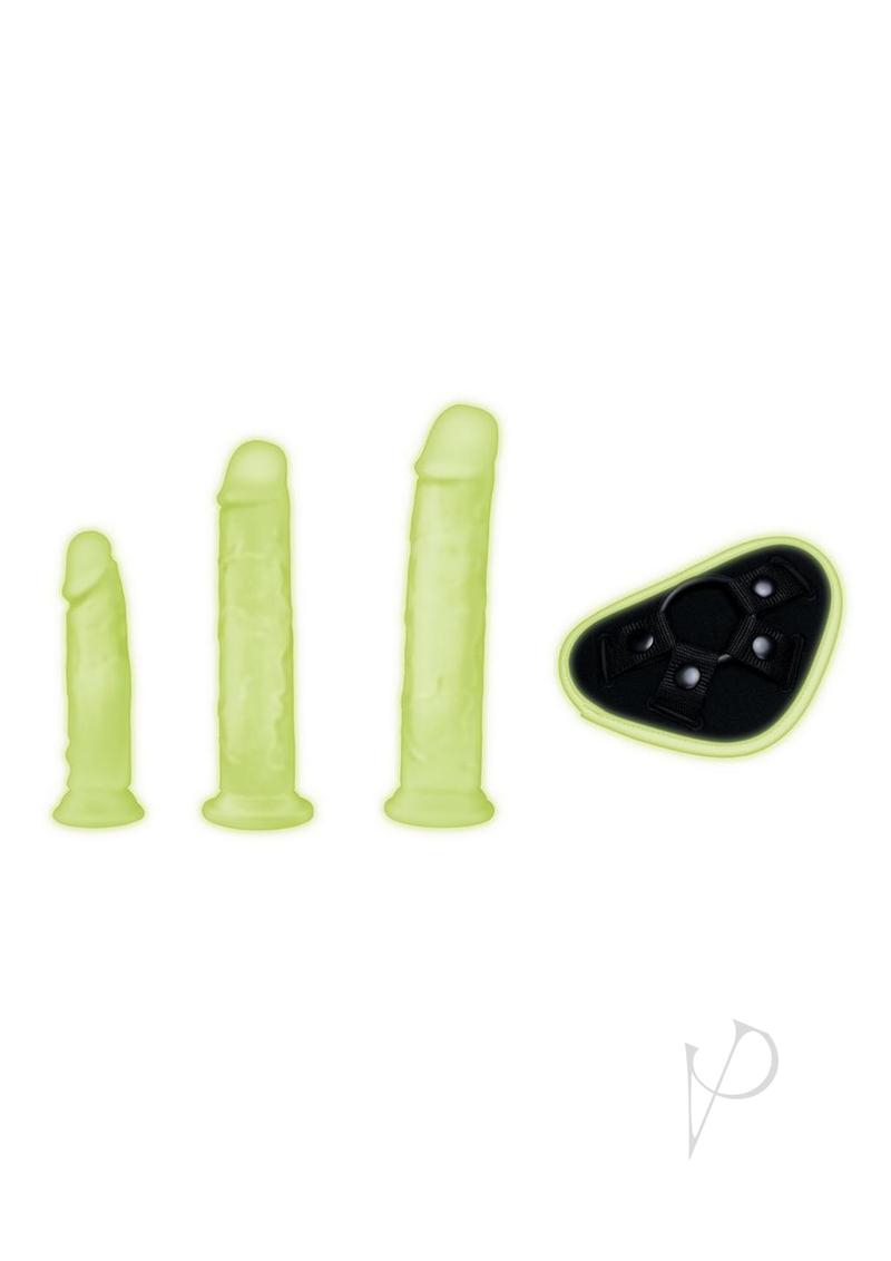 WhipSmart Glow in the Dark Pegging Kit with 6in, 8in and 9in Silicone Dildos (4 Piece) - Green