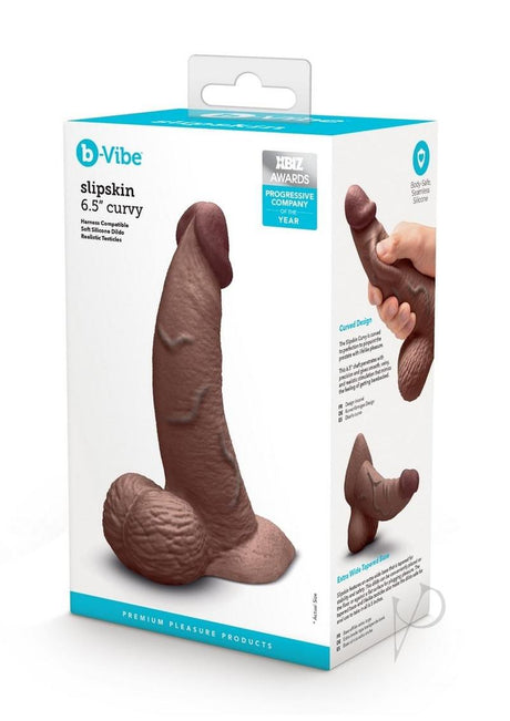 B-Vibe Slipskin Realistic Silicone Curved Dildo 6.5in - Chocolate