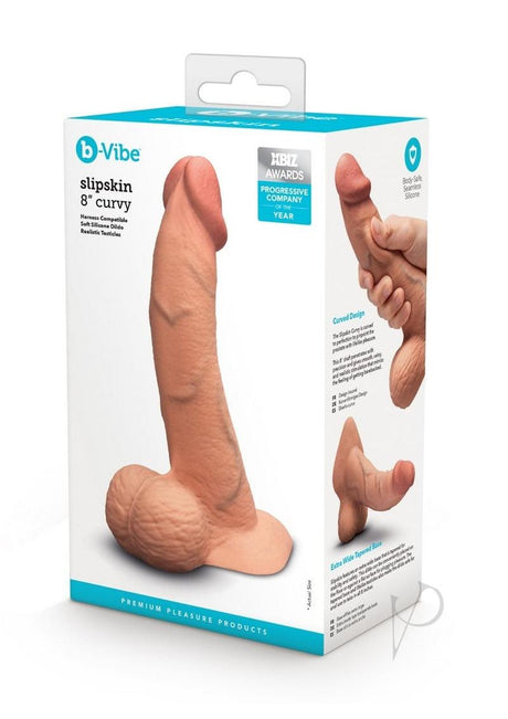 B-Vibe Slipskin Realistic Silicone Curved Dildo 8in - Caramel