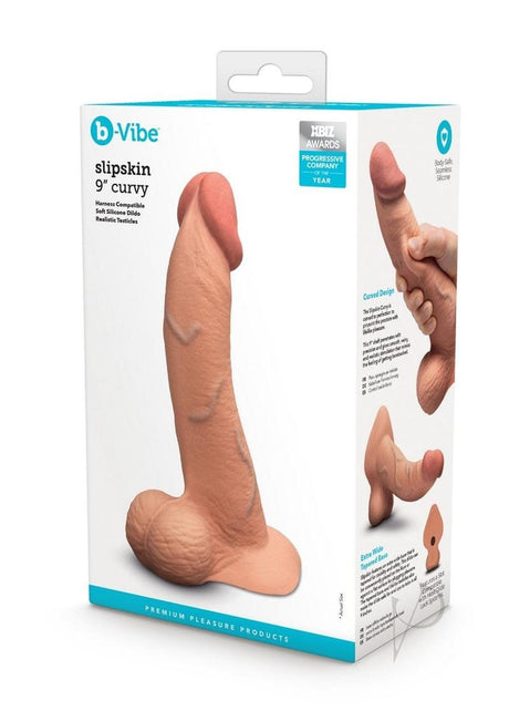 B-Vibe Slipskin Realistic Silicone Curved Dildo 9in - Caramel