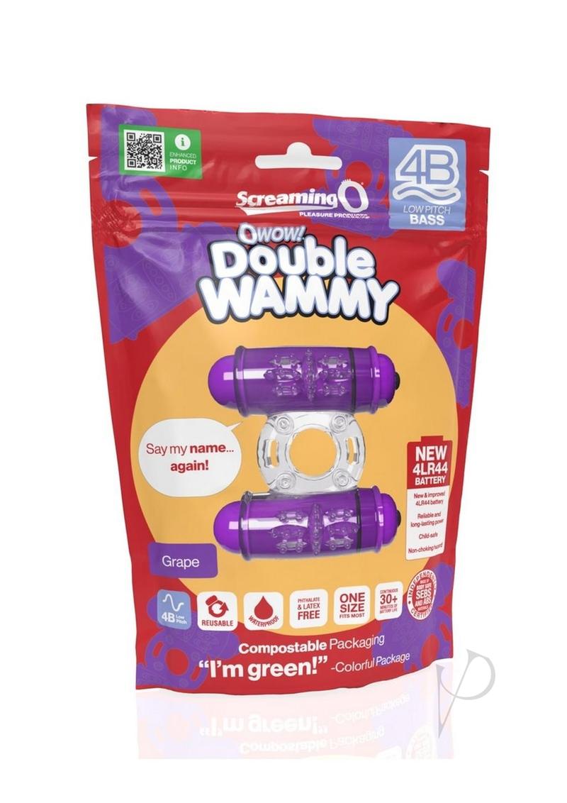 4B Double Wammy Silicone Dual Vibrating Couples Cock Ring - Grape