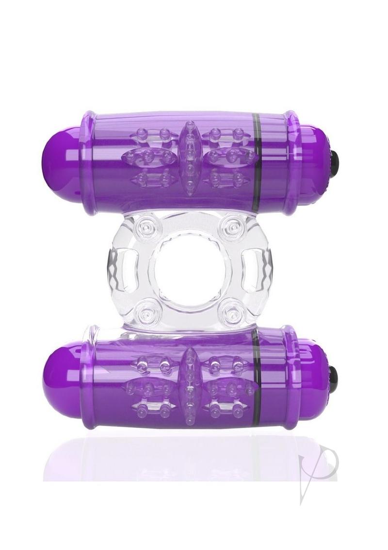 4B Double Wammy Silicone Dual Vibrating Couples Cock Ring - Grape