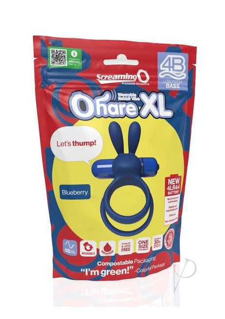 4B Ohare XL Silicone Rabbit Vibrating Cock Ring - Blueberry
