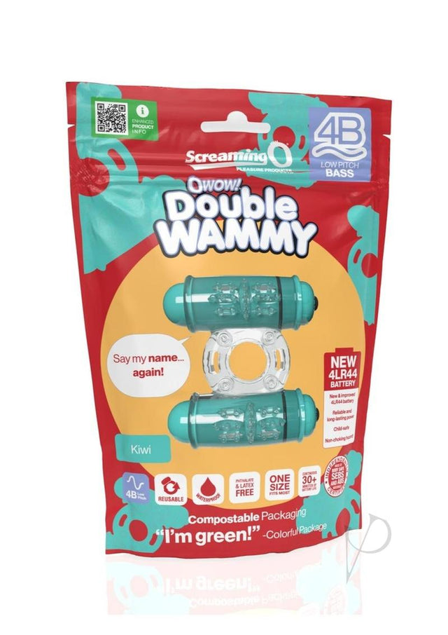 4B Double Wammy Silicone Dual Vibrating Couples Cock Ring - Kiwi