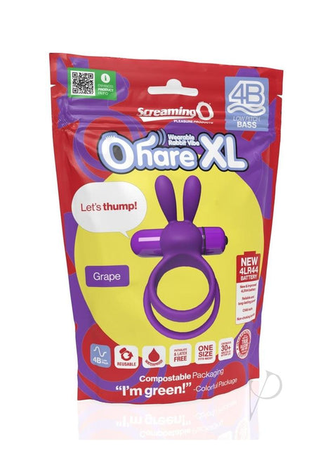 4B Ohare XL Silicone Rabbit Vibrating Cock Ring - Grape