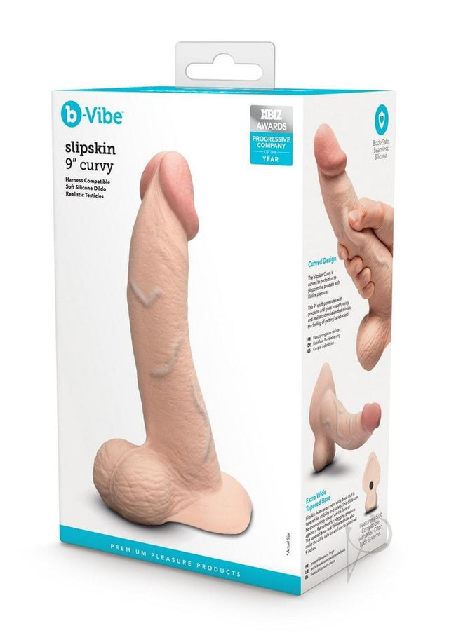 B-Vibe Slipskin Realistic Silicone Curved Dildo 9in - Vanilla