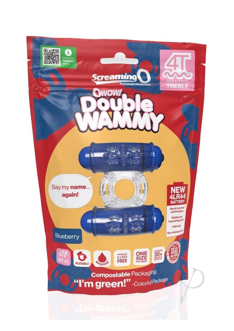 4T Double Wammy Silicone Dual Vibrating Couples Cock Ring - Blueberry