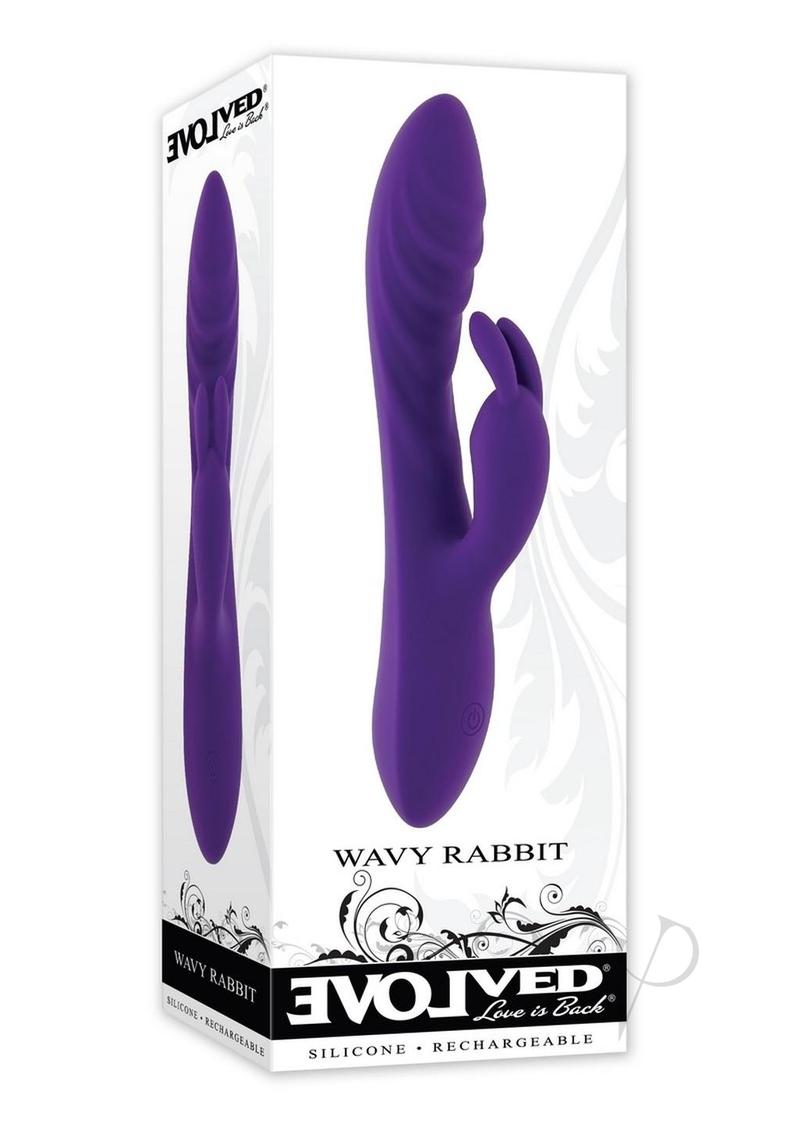 Wavy Rabbit Rechargeable Silicone Dual Motor Vibrator - Purple