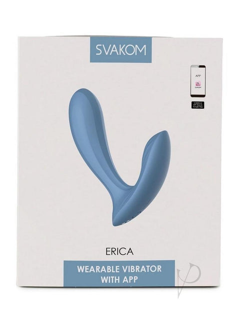 Svakom Erica Rechargeable Silicone App Compatible Dual Vibrator with Clitoral Stimulator and Remote - Dusty Blue