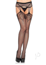 Leg Avenue Industrual Net Stocking with Dutchess Lace Top and Attached Multi-Strand Garter Belt - O/S - Black