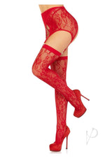 Leg Avenue Rachel Lace Thigh Highs and Crossover Garter Belt 2pc - OS - Red