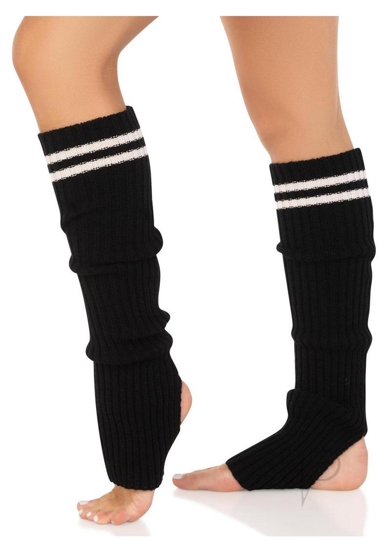 Leg Avenue Ribbed Stirrup Leg Warmers with Athletic Stripe - OS - Black