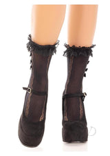 Leg Avenue Lace Ruffle Nylon Anklet with Mini Bow and Heart Accents - OS - Black