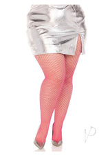 Leg Avenue Spandex Industrial Net Tights - 1X-2X - Neon Pink
