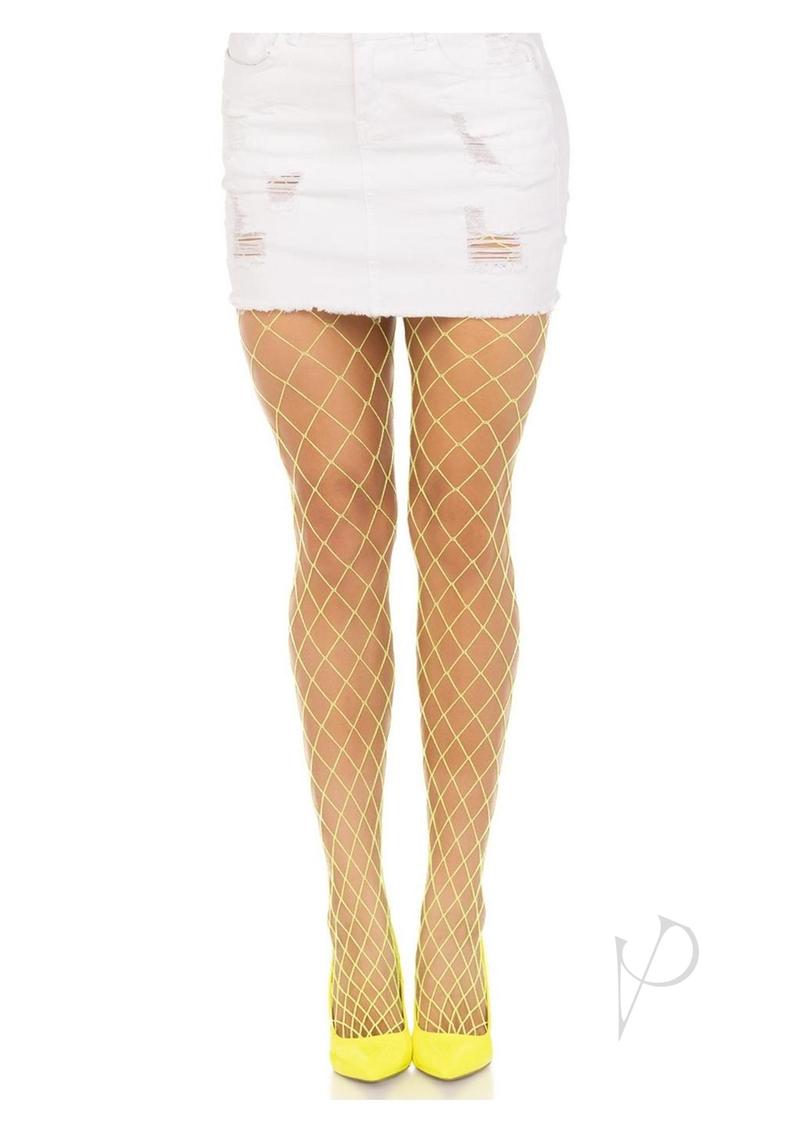 Leg Avenue Spandex Diamond Panty Hose - O/S - Neon Yellow