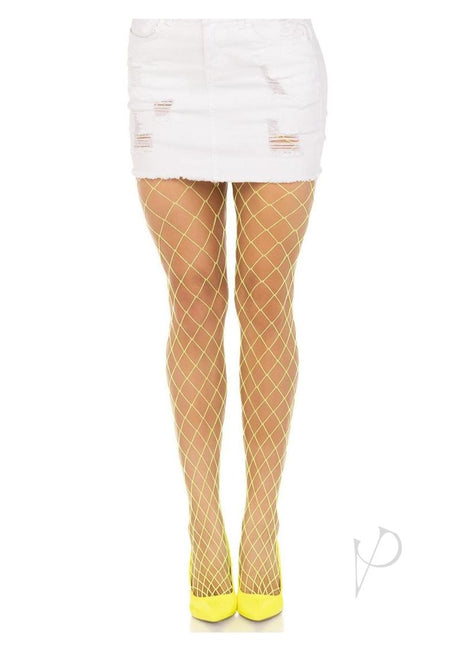 Leg Avenue Spandex Diamond Panty Hose - O/S - Neon Yellow