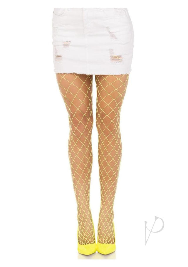 Leg Avenue Spandex Diamond Panty Hose - O/S - Neon Yellow