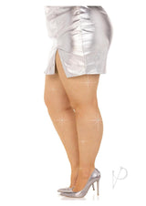Leg Avenue Fishnet Crystalized Tights with Multi-Sized Iridescent Rhinestones - Plus Size - Caramel