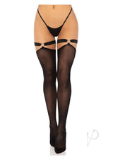 Leg Avenue Nylon Opaque Thigh Highs with Heart Garter Top - O/S - Black