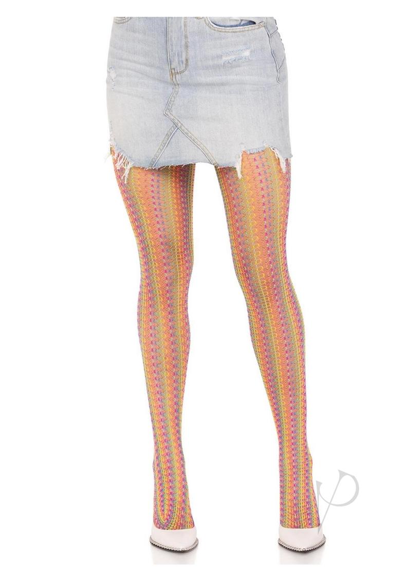 Leg Aventue Rainbow Crochet Net Tights - O/S - Multicolor