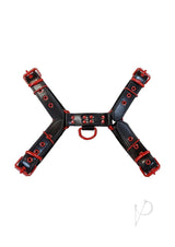 Rouge Leather Over The Head Harness Black with Red Accessories - Large