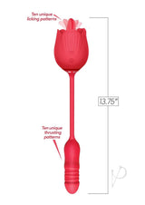 Wild Rose Lick and Thrust Rechargeable Silicone Dual Vibrator with Clitoral Stimulator - Red