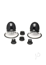 Size Matters 10X Rotating Rechargeable Silicone Nipple Suckers with 4 Attachments - Black/Clear