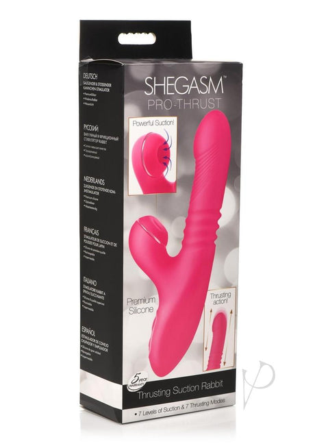 Shegasm Pro-Thrust Thrusting Suction Rechargeable Silicone Rabbit Vibrator - Pink