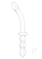 Glas Girthy Ribbed G-Spot Glass Dildo with Handle Grip Double End 12in - Clear