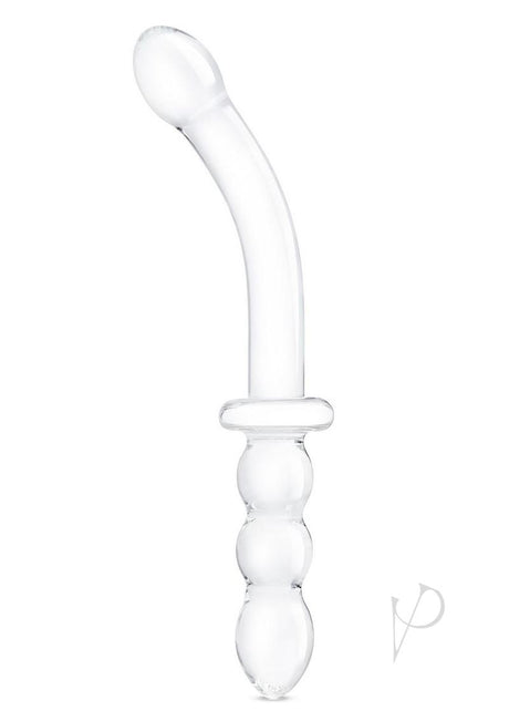 Glas Girthy Ribbed G-Spot Glass Dildo with Handle Grip Double End 12in - Clear