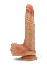 Renaissance Davinci Silicone Sliding Foreskin Dildo with Squeezable Balls 8in - Caramel