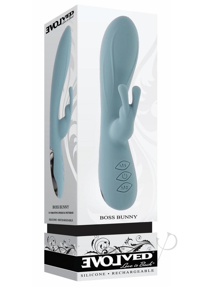 Boss Bunny Rechargeable Silicone Rabbit Vibrator - Blue