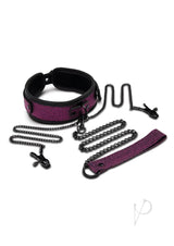 WhipSmart Dragon`s Lair Collar, Leash and Nipple Clips Set - Black/Purple