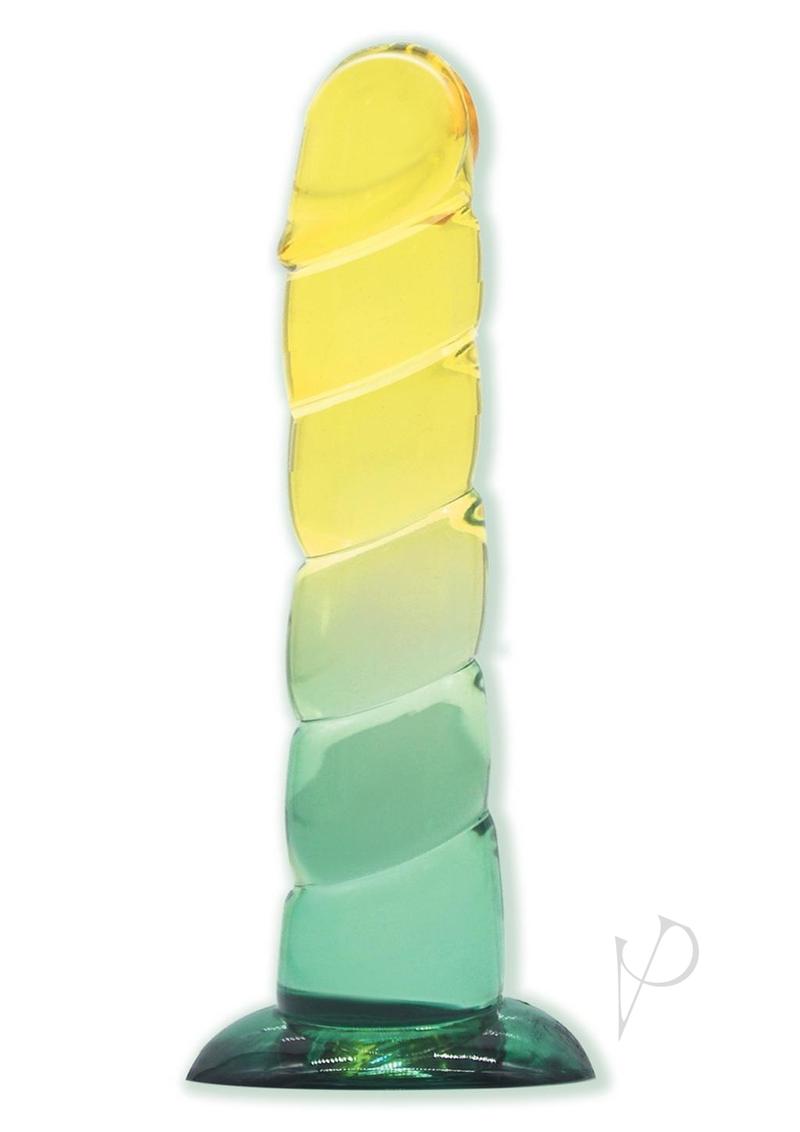 Shades Swirl Dildo with Suction Cup 7.5in - Yellow/Mint Green