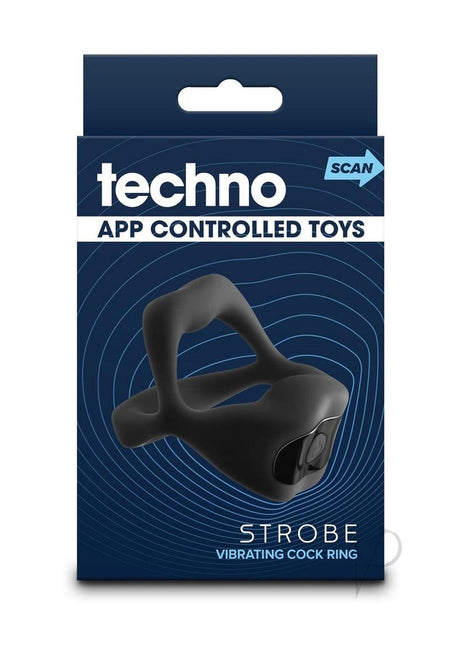 Techno Strobe Rechargeable Silicone App Compatible Cock Ring - Black