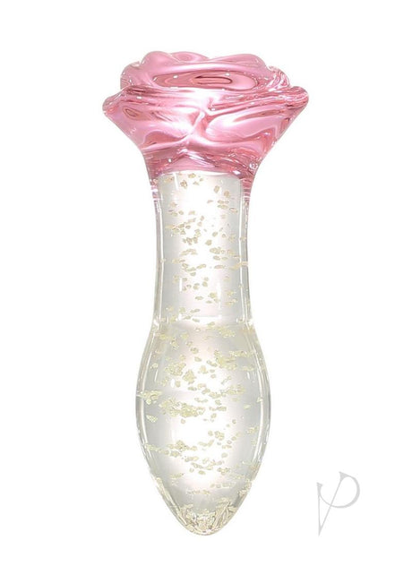 Juicy Glass Rose Glow in The Dark Butt Plug - Clear/Pink