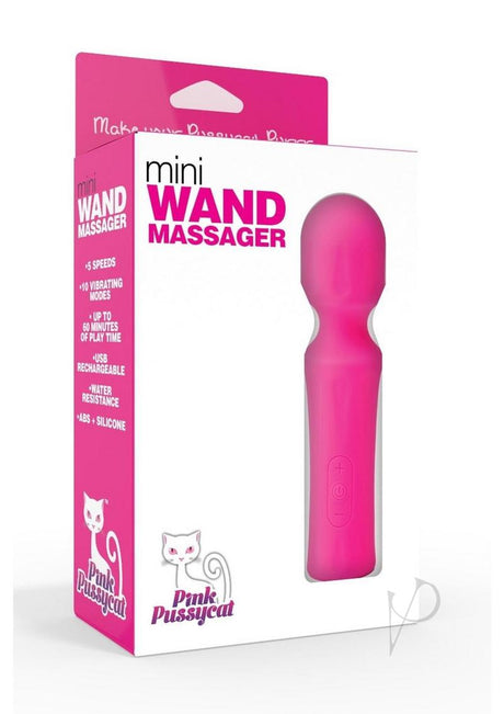 Pink Pussycat Vibrating Rechargeable Mini Wand Massager - Pink