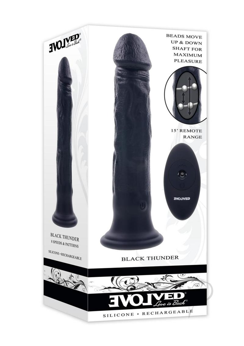 Black Thunder Rechargeable Silicone Dildo with Remote Control - Black