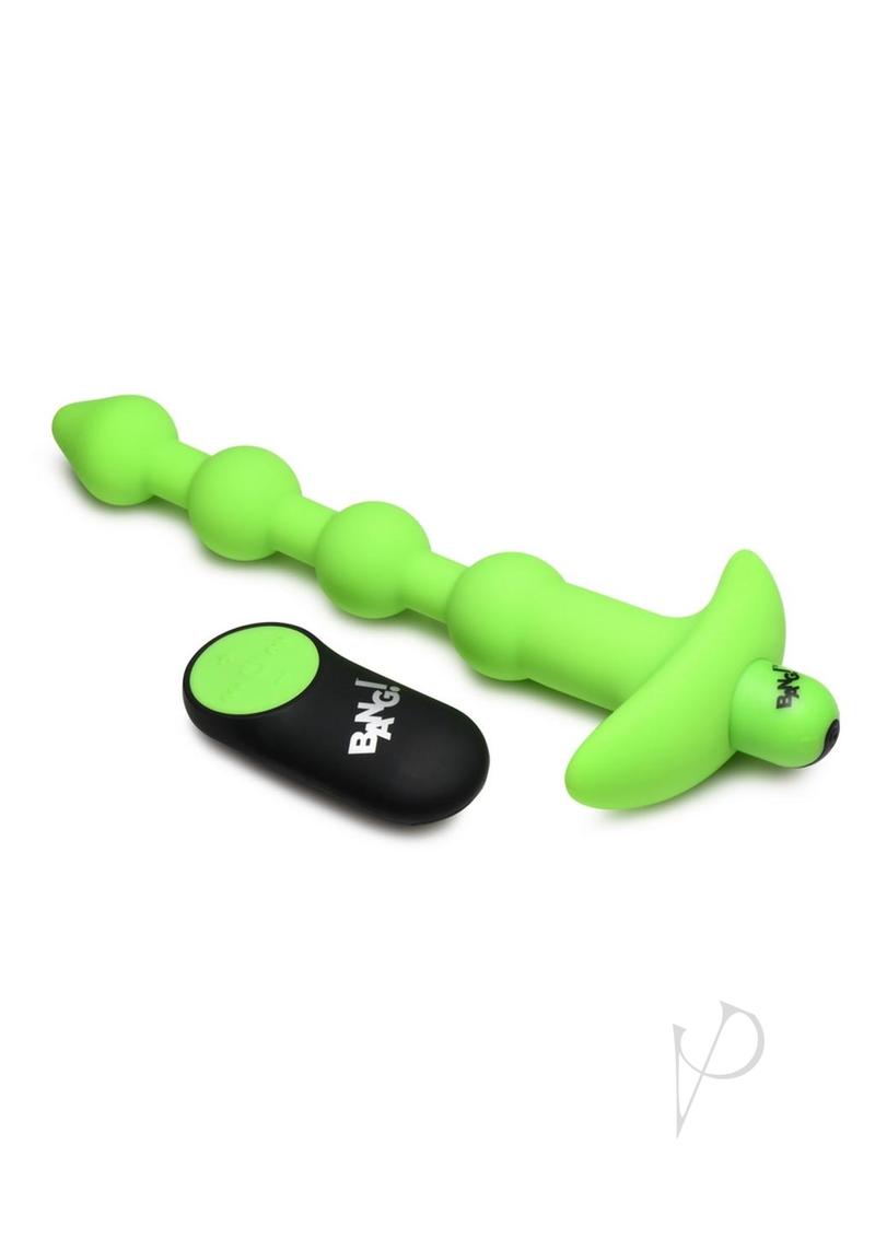 Bang! 28X Glow in the Dark Silicone Rechargeable Anal Beads with Remote Control - Green