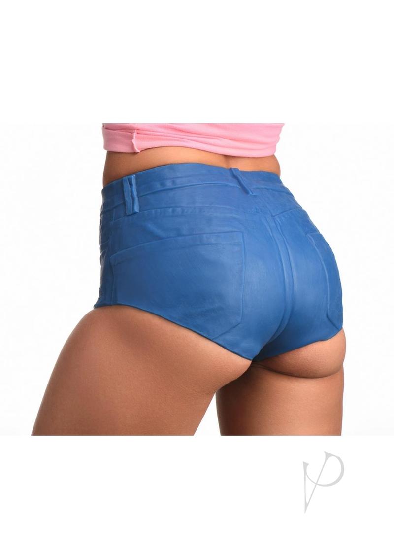 Strap U Booty Shorts Strap On Harness with Dildo 6in - Blue/Vanilla - Medium