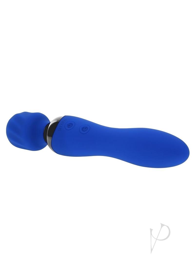 Selopa Blue Belle Silicone Rechargeable Dual End Vibrating Wand - Blue