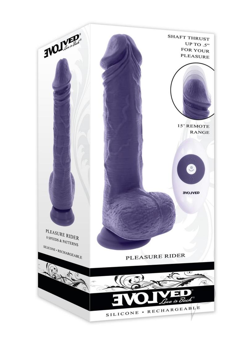 Pleasure Rider Rechargeable Silicone Thrusting Vibrating Dildo with Remote Control - Purple