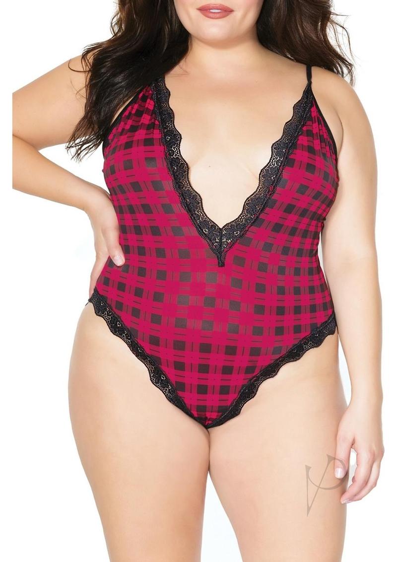 Pink Pussycat Plaid Teddy - Queen - Pink/Black